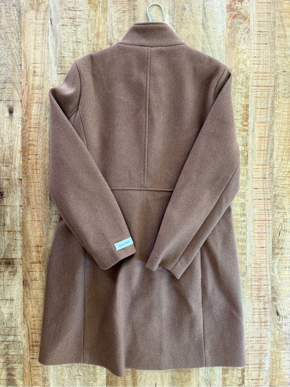 Calvin Klein Camel Brown Wool Blend Stand Collar Mid Length Coat NWOT Sz Large - Picture 12 of 15